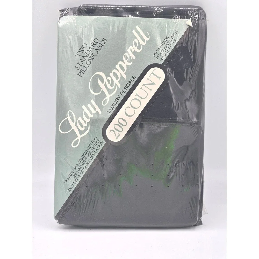 Vintage Lady Pepperell Luxury 200 Percale‎ Pillowcases - Ebony - New Sealed